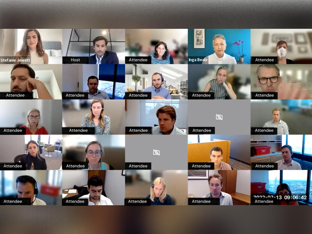 Global town hall featuring the former CEO of Lloyd's of London, Dame Inga Beale. The branded virtual event was followed by curated breakout rooms to facilitate meaningful discussion among attendees.